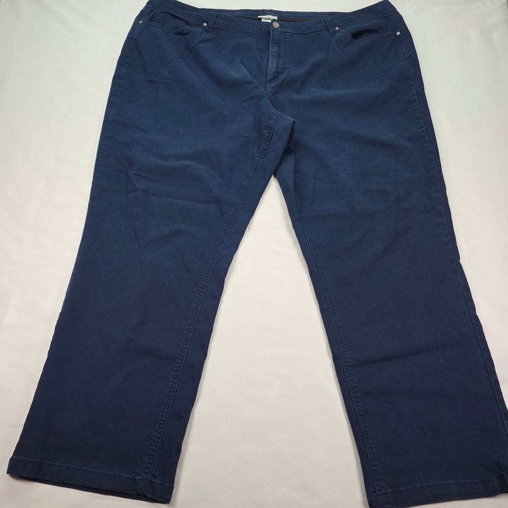 Catherines Navy Blue Straight Leg Plus Size Pants 28W Stretch Trousers Pocket
